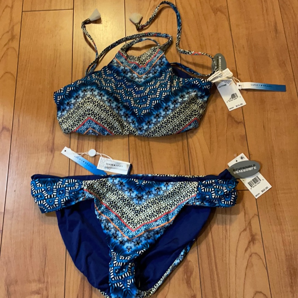 Lucky Brand Reversible swimsuit Large tie up back